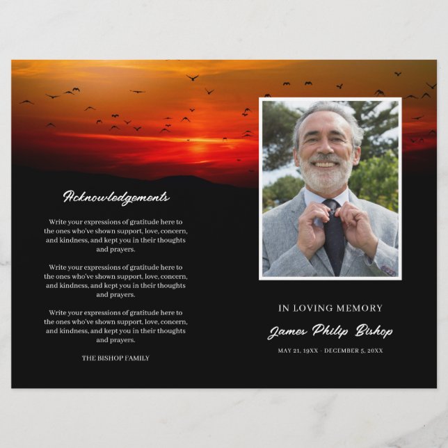 Programa de funerales conmemorativos Birds At Sunr (Anverso)