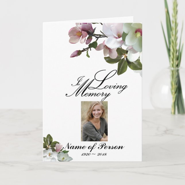 Programa de funerales de Flores Blancas Magnolia (Anverso)