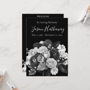 Programa de funerales de flores blancas y negras (