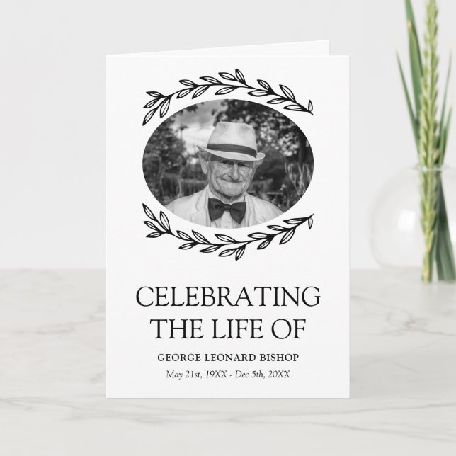 Programa de funerales de fotografía de marco verde (Anverso)