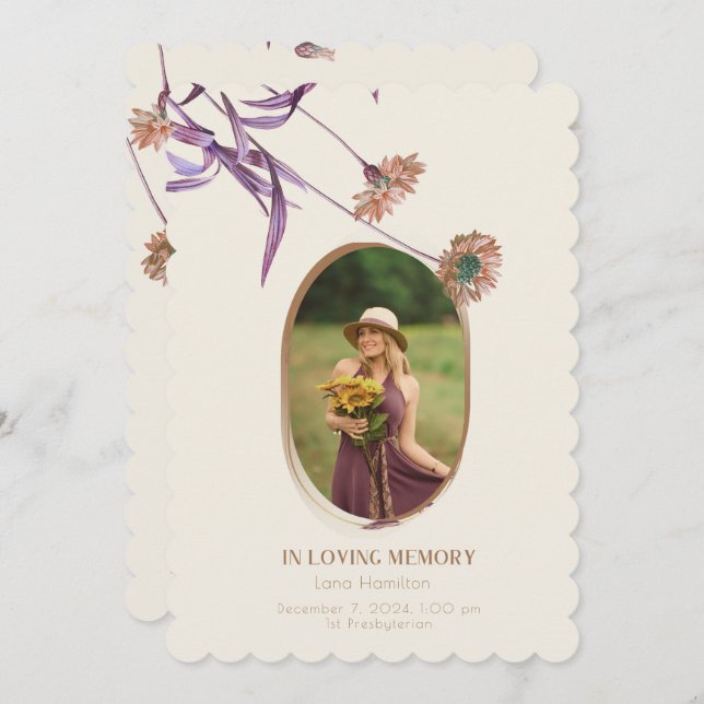 Programa de funerales de fotografía floral de crem (Anverso / Reverso)