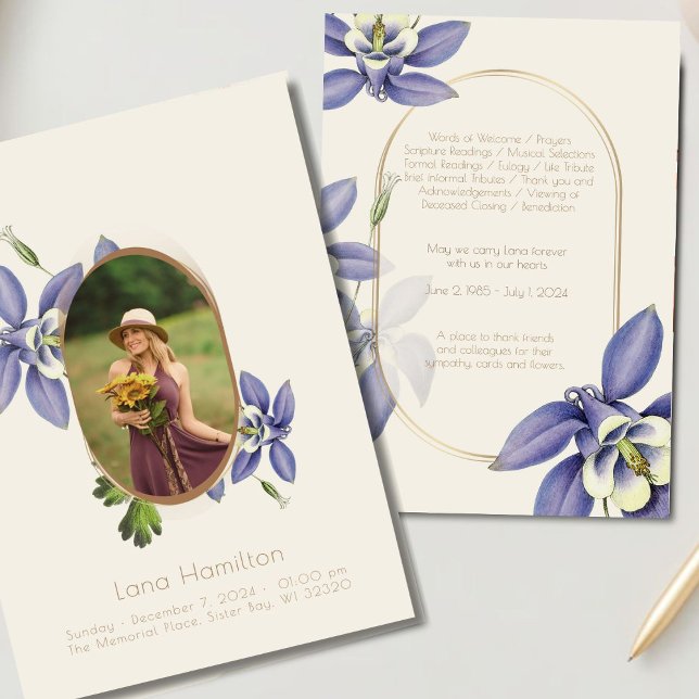 Programa de funerales de fotografía floral púrpura (Subido por el creador)