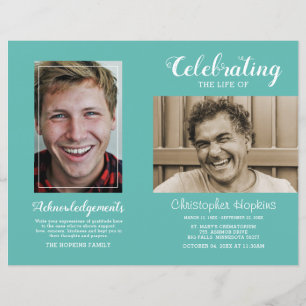 Programa de funerales de fotografía Verde azulada 