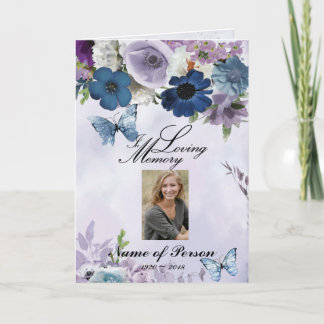 Programa de funerales de mariposa de flores azules