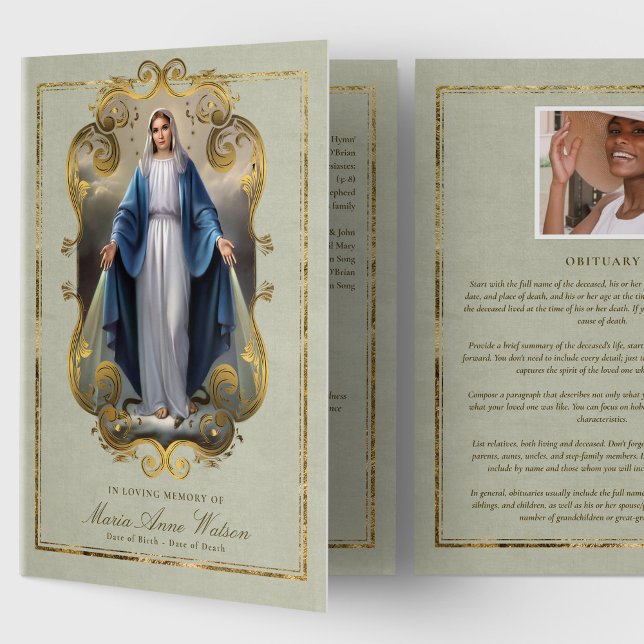 Programa de funerales de Nuestra Señora de la Grac (catholic, religious, celebration of life, in loving memory of, funeral programs, obituary)