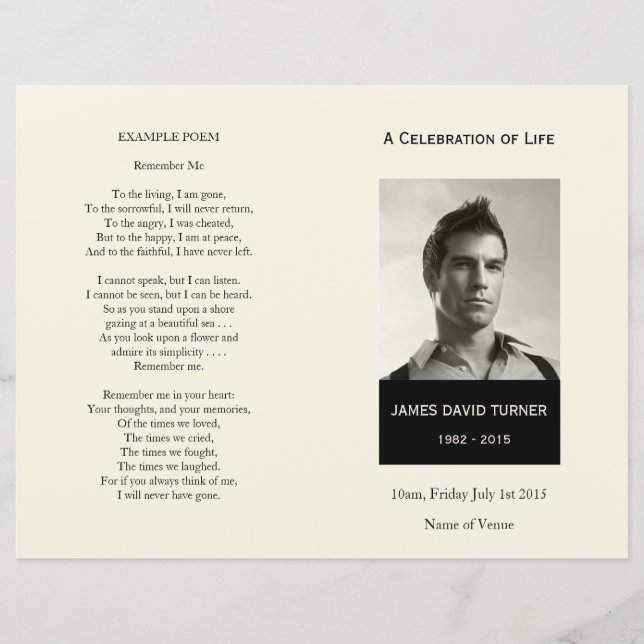 Programa de funerales de pedido de servicio en neg (Anverso)