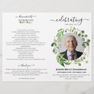 Programa de funerales del Green Photo Memorial Ser