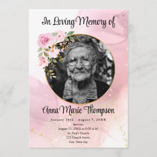 Programa de funerales florales de mármol rosa y or