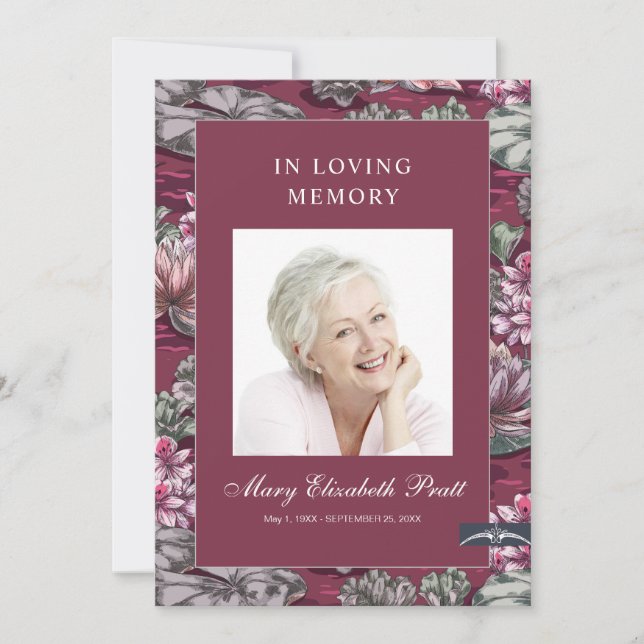 Programa de funerales fotográficos Burgundy Red Fl (Anverso)