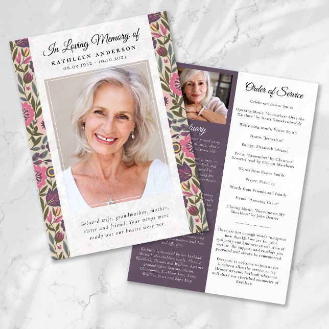 Programa de funerales fotográficos de patrón flora (Subido por el creador)