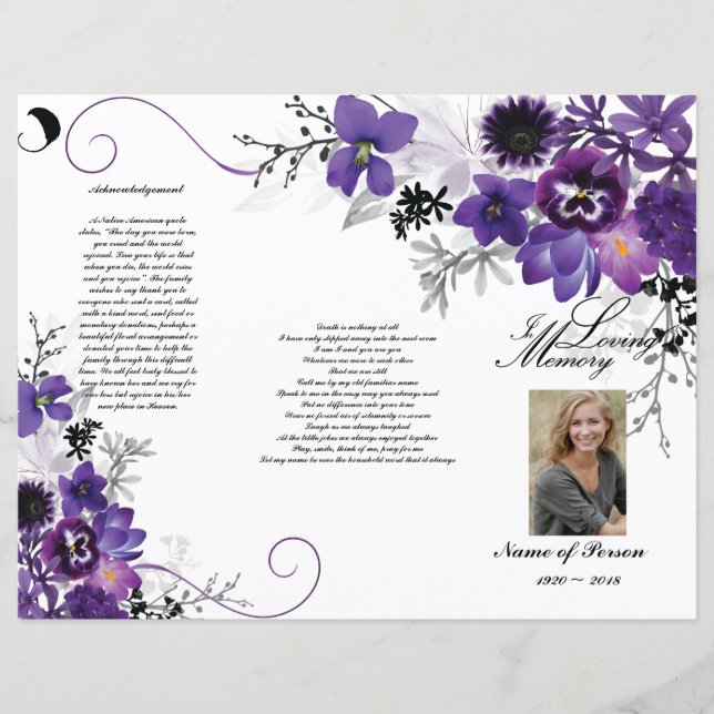Programa de funerales Tri-Fold - Floral Gris Viole (Anverso)