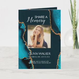 Programa de funerales turquesa y dorado