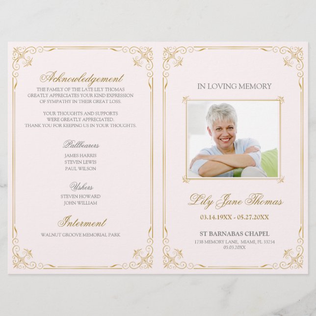 Programa de funerales Vintage Gold Swirl | Editar  (Frente)