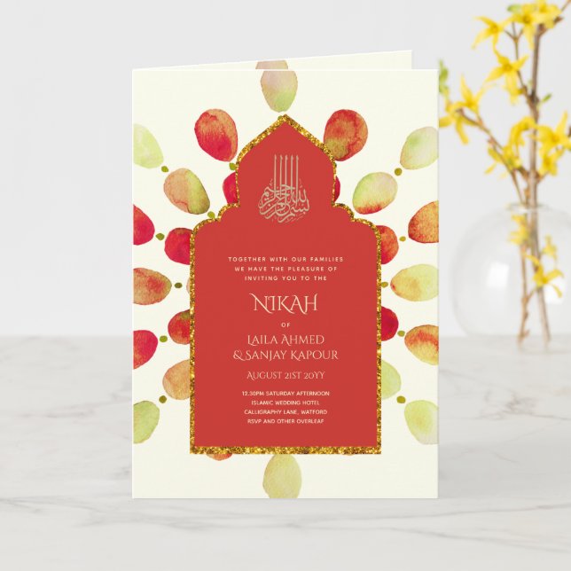 Programa de invitación a la boda de Nikah Walimah  (flor amarilla)