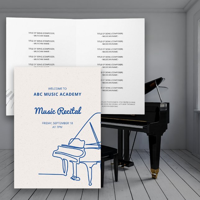 Programa de Invitación de Recital de Música para P (Line Grand Piano Music Recital Program Invitation)