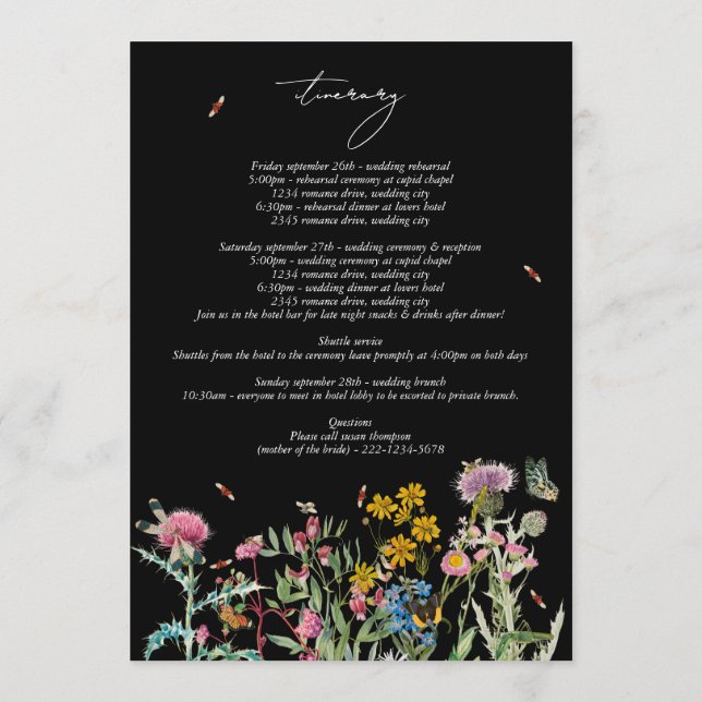 Programa de Itinerario de Boda de Flor Silvestre B (Reverso)