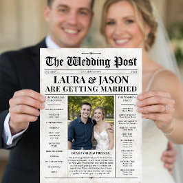Programa de itinerario de boda de periódico con ca