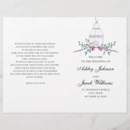 Programa de jaula de pájaros de boda doblado. Flor