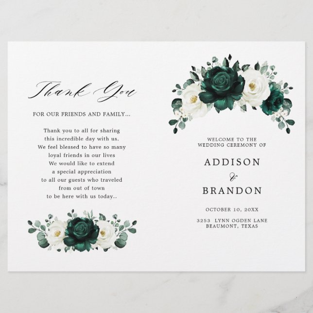 Programa de la Boda Blanca Eucalyptus de Emerald G (Anverso)