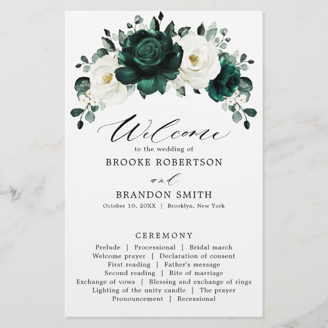 Programa de la Boda Blanca Eucalyptus de Emerald G (Anverso)