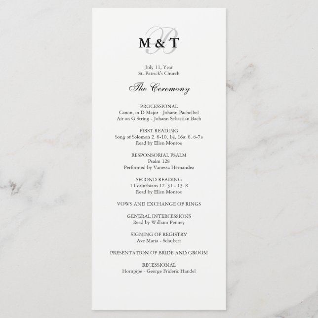 Programa de la boda blanca y negra (Anverso)