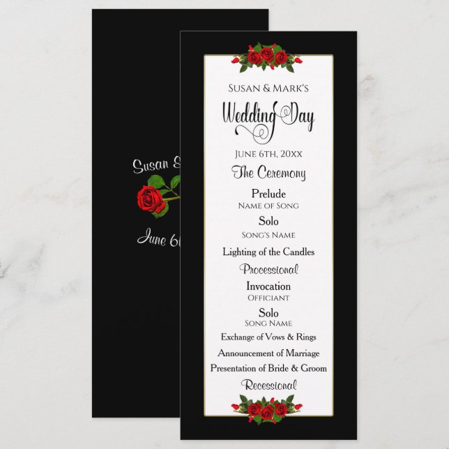 Programa de la boda, colección del rosa rojo (Anverso / Reverso)