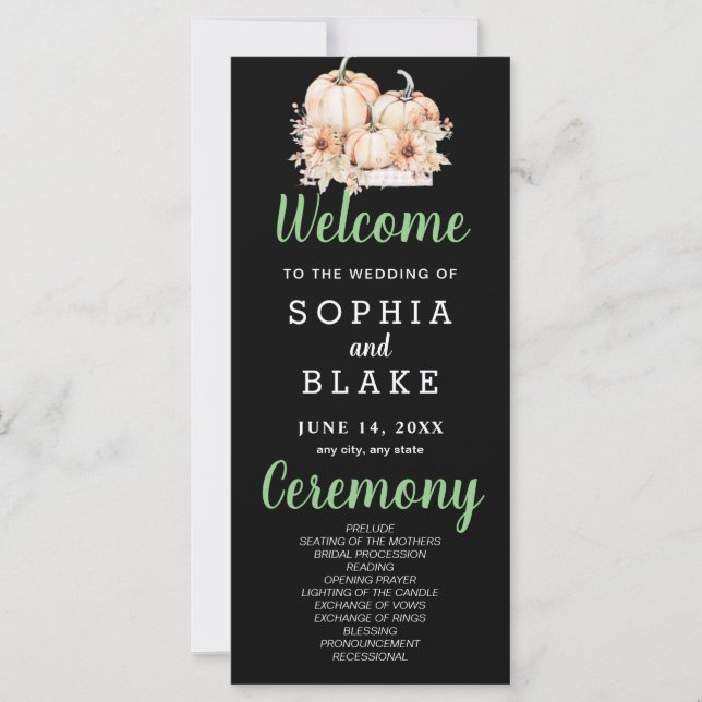 Programa de la Boda Negra con Calabazas y girasole (Anverso)