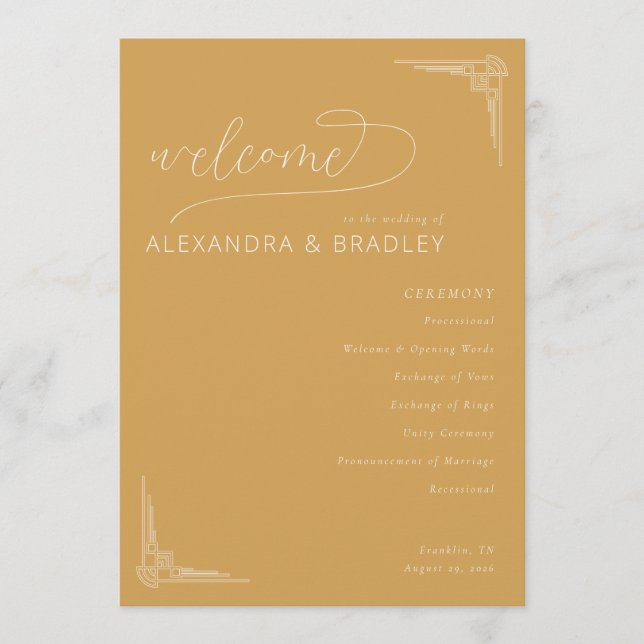 Programa de la Ceremonia de Boda con Mostaza Cálid (Anverso)
