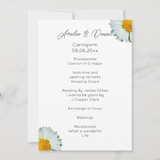 Programa de la Ceremonia de Boda de Verano Rustic  (Anverso)