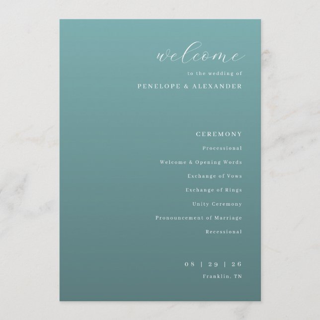 Programa de la Ceremonia de Boda Elegante en Turqu (Anverso)