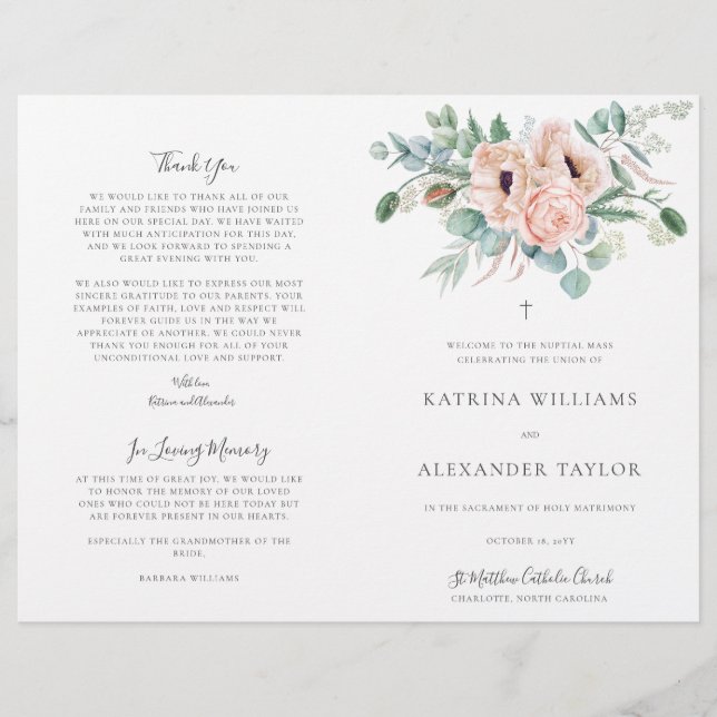 Programa de la ceremonia de la Misa de boda católi (Anverso)