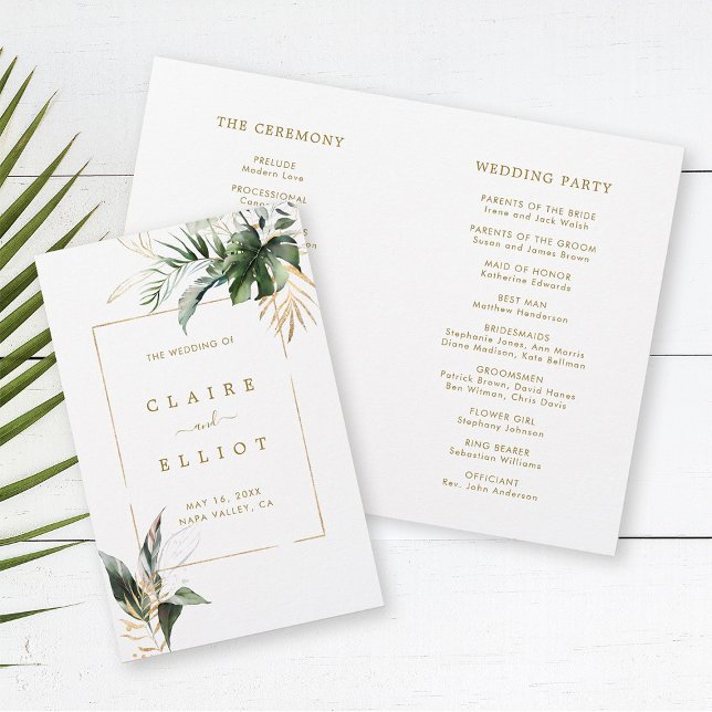 Programa de la Ceremonia de Oro del Boda de Foliag (Front & Inside)