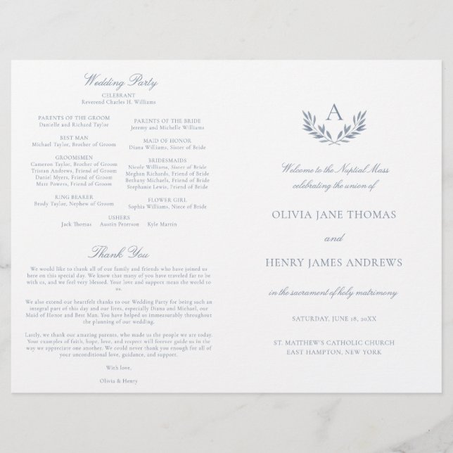 Programa de la Misa de Boda Católica Olivia Dusty  (Anverso)