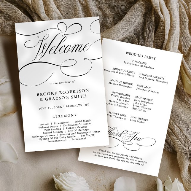 Programa de la moderna caligrafía de la eterna bod (Modern calligraphy timeless Black Wedding Program )