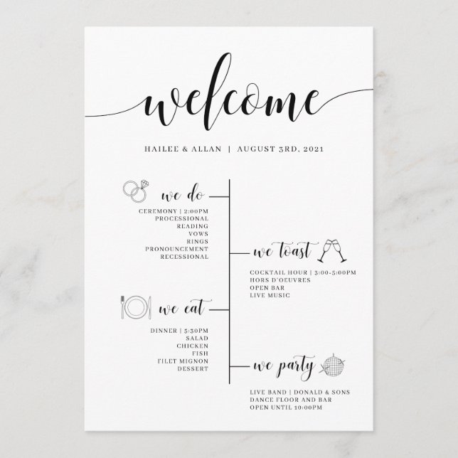 Programa De Línea De Tiempo De boda Con Iconos (Anverso)