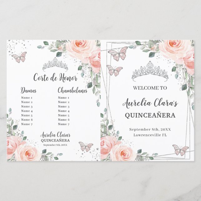 Programa de mariposas florales rosas Quinceañera R (Anverso)