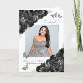 Programa de mariposas Quinceanera en negro y plata