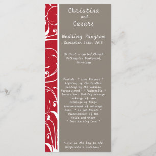 Programa de matrimonio 4 x 9 Crimson Red Gray Bg W