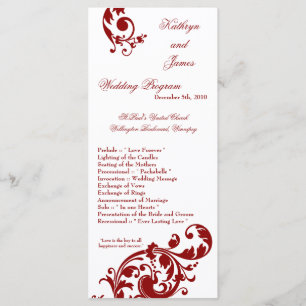 Programa de matrimonio 4x9 Crimson Red Floral Fili