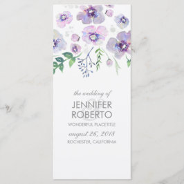 Programa de matrimonio acuático con flores moradas