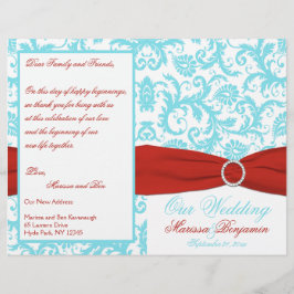 Programa de matrimonio Aqua, White y Red Damask