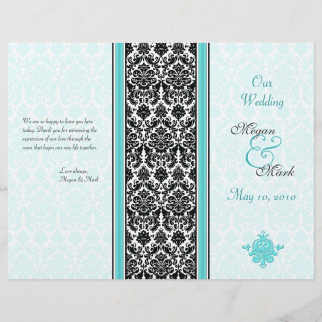 Programa de matrimonio Aqua y Black Damask (Anverso)