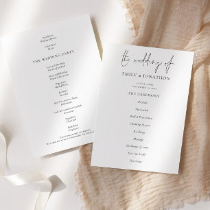 Programa de matrimonio blanco negro de texto elega