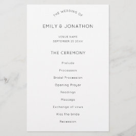 Programa de matrimonio blanco negro de texto simpl