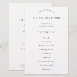 Programa de matrimonio blanco negro de texto simpl