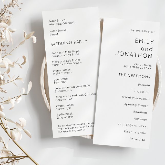Programa de matrimonio blanco negro de texto simpl (Front and back view)