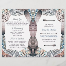 Programa de matrimonio bohemio de plumas tribales 