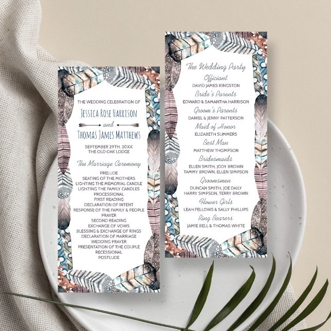 Programa de matrimonio bohemio de plumas tribales  (Subido por el creador)