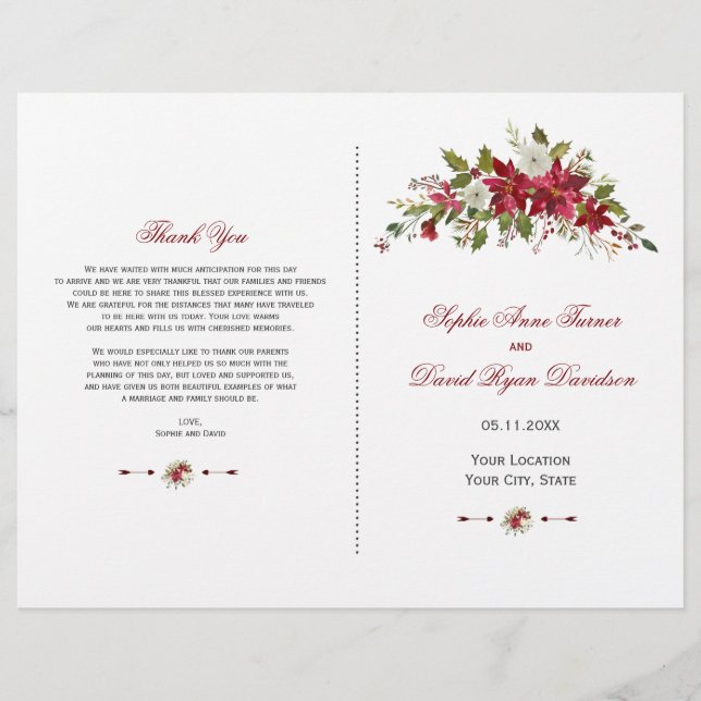 Programa de matrimonio Charm Holiday Red Poinsetti (Anverso)