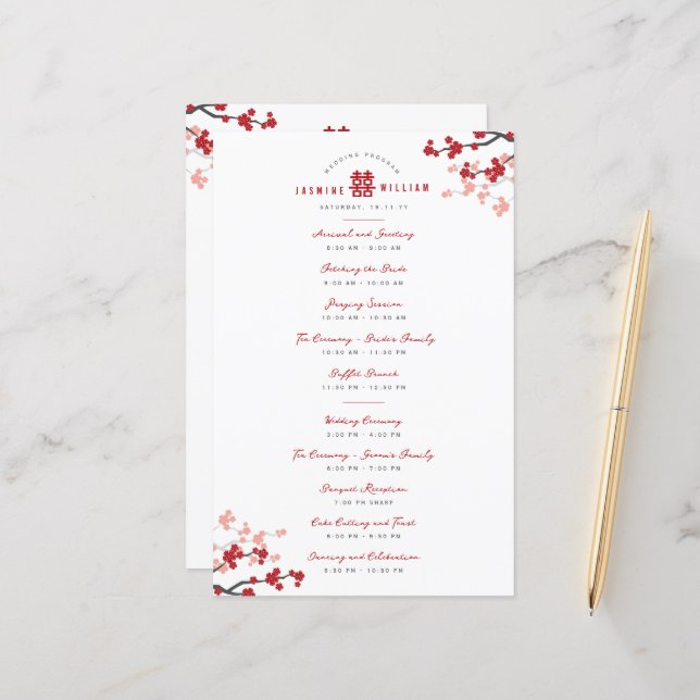 Programa de matrimonio chino Xi doble en florecimi (Anverso/Reverso In Situ)